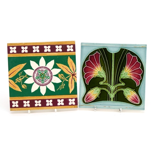 127 - Two pottery tiles comprising a Gothic Revival Minton example designed by A W N Pugin and a German ex... 