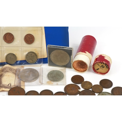 2524 - Collection of antique and later British and world coinage and banknotes including pennies and shilli... 