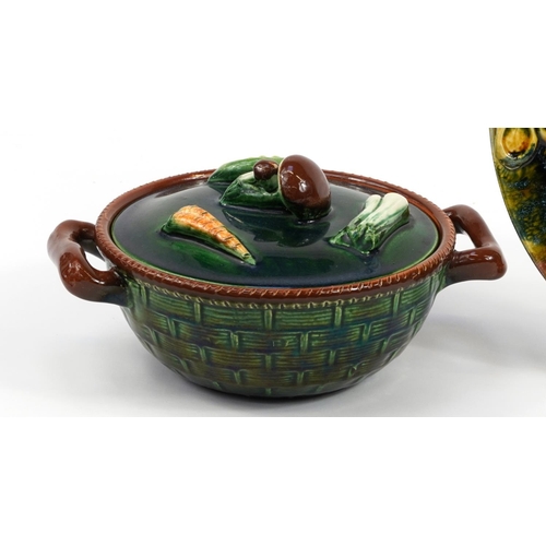 756 - Two Maiolica style lobster plates and a vegetable tureen by Tellurite, the largest 32cm in diameter