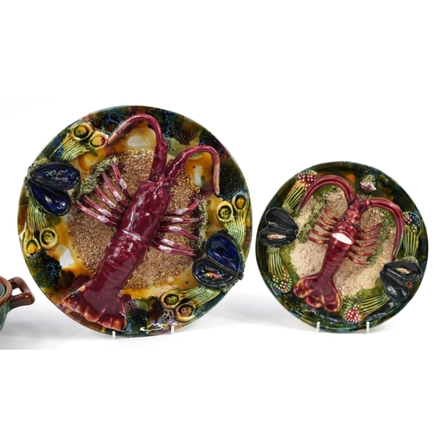 756 - Two Maiolica style lobster plates and a vegetable tureen by Tellurite, the largest 32cm in diameter