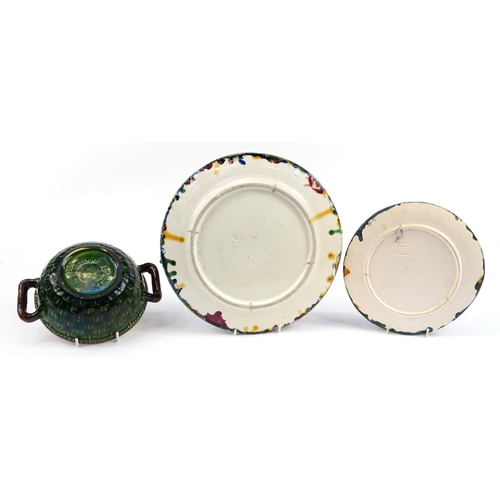 756 - Two Maiolica style lobster plates and a vegetable tureen by Tellurite, the largest 32cm in diameter