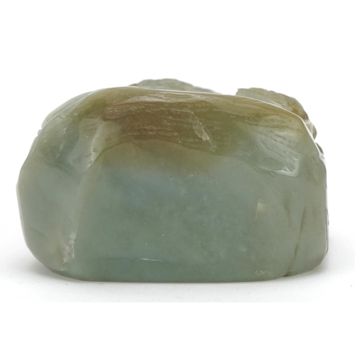 262 - Chinese green and russet jade landscape carving of a fisherman before mountains, 11cm high