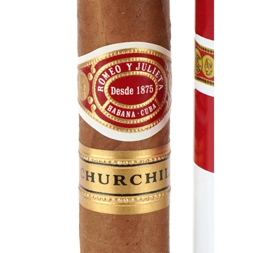 16 - Five Habana Romeo y Julieta Churchill cigars with metal cases