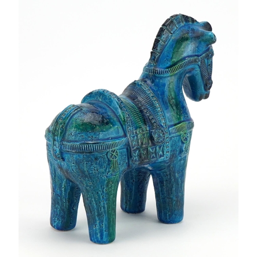 370 - Bitossi, large 1970s Italian pottery stylised horse, inscribed to the base, 25cm in length