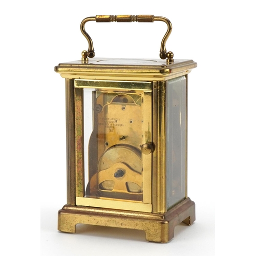 610 - Brass cases Bayard carriage clock with Roman numerals, 11.5cm high