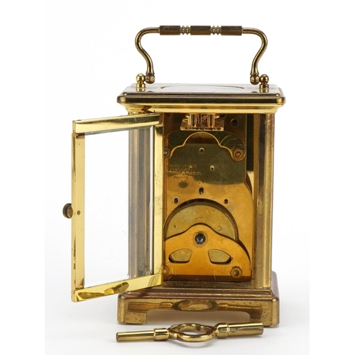 610 - Brass cases Bayard carriage clock with Roman numerals, 11.5cm high