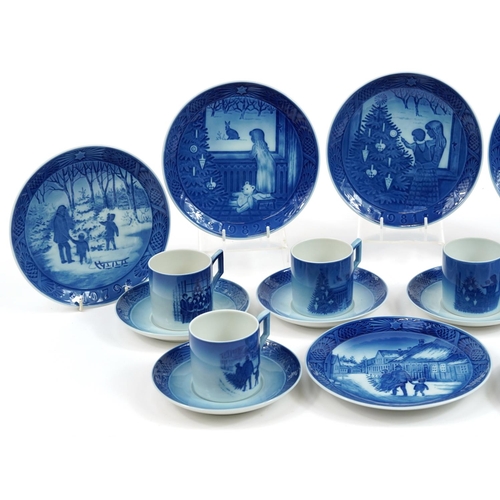 593 - Royal Copenhagen Christmas collectable china comprising six cups with saucers and six year plates, t... 