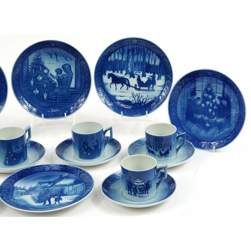 593 - Royal Copenhagen Christmas collectable china comprising six cups with saucers and six year plates, t... 