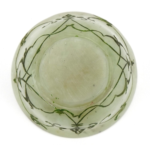 85 - Islamic Ottoman green hardstone coffee cup incised with foliage, 6cm in diameter