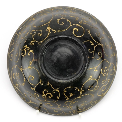 154 - Islamic Ottoman green jade bowl incised with foliage, 13cm in diameter