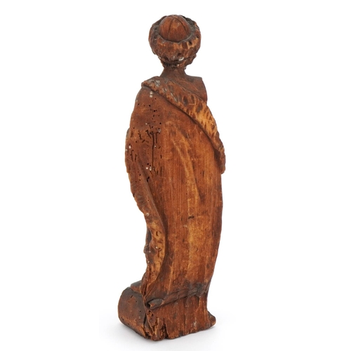 475 - Antique European wood carving of a Christian man, 20cm high