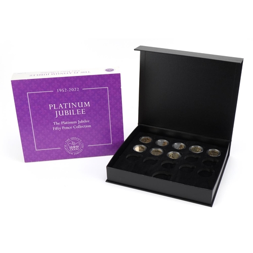 2541 - Elizabeth II Platinum Jubilee fifty pence collection arranged in a folder comprising eight coins inc... 