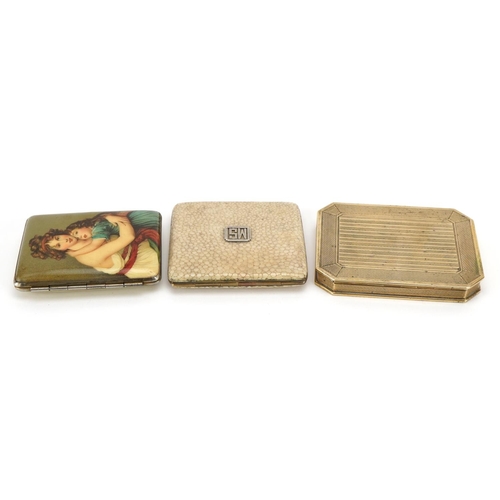 467 - Three early 20th century and later cigarette cases including an Art Deco shagreen example, the large... 