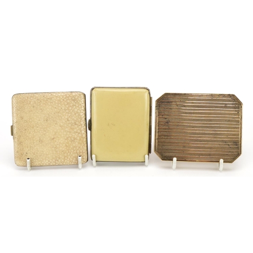 467 - Three early 20th century and later cigarette cases including an Art Deco shagreen example, the large... 