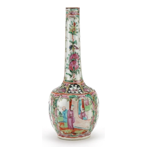 71 - Chinese Canton porcelain vase hand painted in the famille rose palette with figures and birds amongs... 