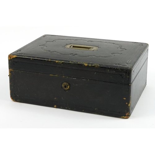 315 - Early 19th century leather campaign writing box by W Leuchars of Piccadilly London with Bramah lock ... 