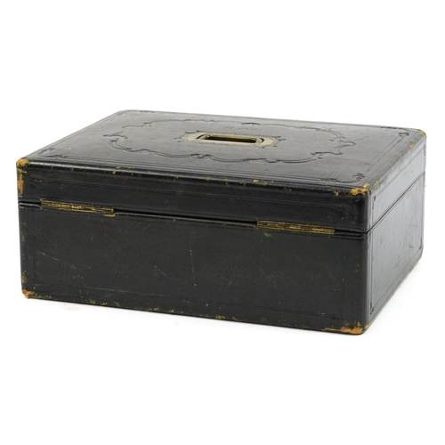 315 - Early 19th century leather campaign writing box by W Leuchars of Piccadilly London with Bramah lock ... 