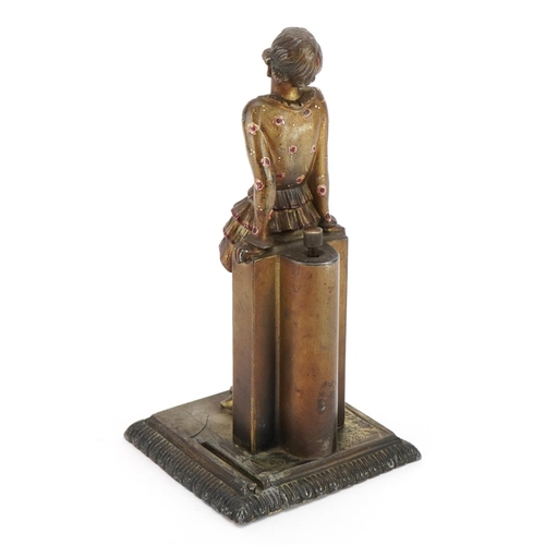 39 - Joseph Lorenzl, Austrian Art Deco cold painted spelter table lighter in the form of a female leaning... 