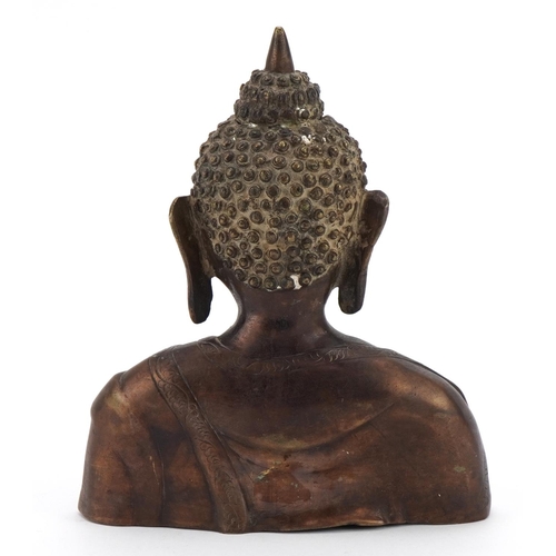 348 - Chino Tibetan patinated bronze bust of Buddha, 21cm high