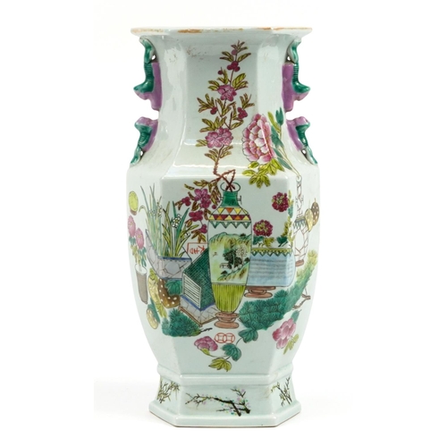 Large Chinese porcelain vase with animalia handles, hand painted with ...