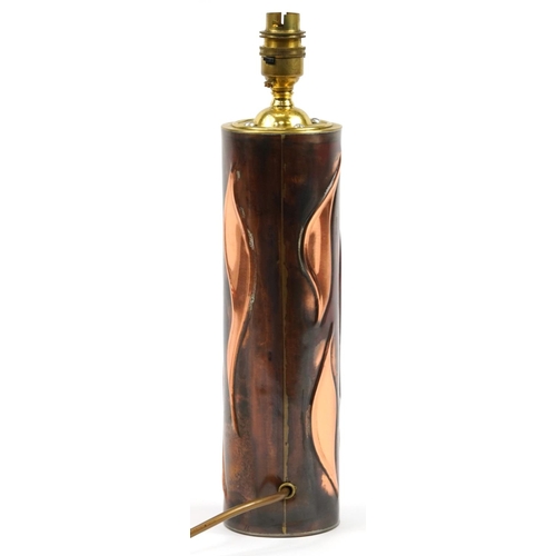 445 - Sam Fanaroff, Arts & Crafts style stylised copper lamp base, impressed SF to the base, 37cm high