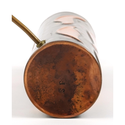 445 - Sam Fanaroff, Arts & Crafts style stylised copper lamp base, impressed SF to the base, 37cm high