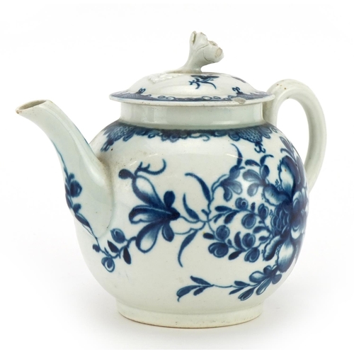 91 - Worcester, 18th century Dr Wall period teapot with floral knop decorated in the Mansfield pattern, 1... 