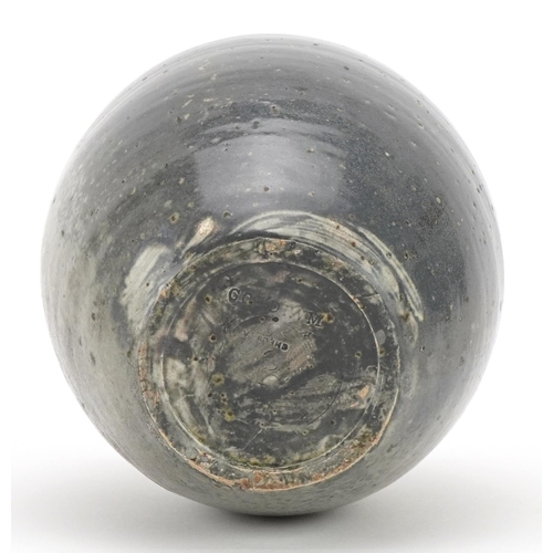 438 - Reginald Wells for Chelsea, studio pottery cauldron vase having a mottled ash glaze, various impress... 