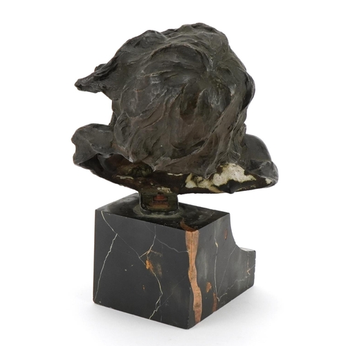 605 - Gaetano Chiaramonte, patinated bronze bust of Christ raised on a marble base, 20.5cm high