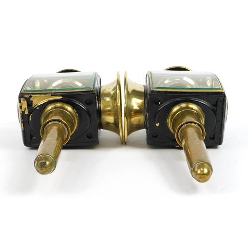 551 - Pair of early 20th century brass carriage lanterns, with Swaine Adeney Brigg of Piccadilly London bu... 