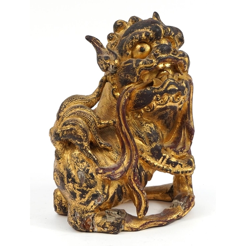 79 - Chinese giltwood carving of a Foo dog, 30.5cm high