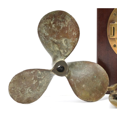 324 - Shippinng interest set of four Simpson Lawrence of Glasgow, bronze portholes and a bronze propeller,... 