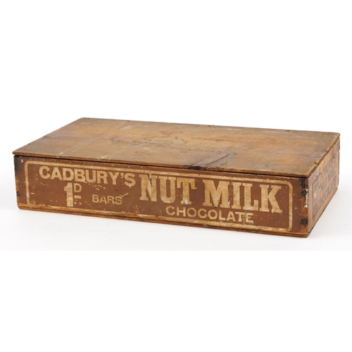 543 - Cadbury's Nut Milk Chocolate advertising pine box with lid, 8cm H x 38.5cm W x 21.5cm D