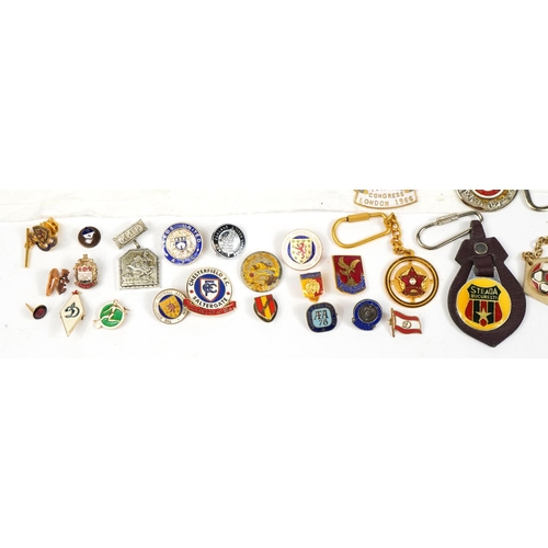 2449 - Large collection of world football club stickpins, lapel pins and badges, some enamel, including Eng... 