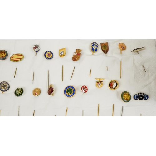 2449 - Large collection of world football club stickpins, lapel pins and badges, some enamel, including Eng... 