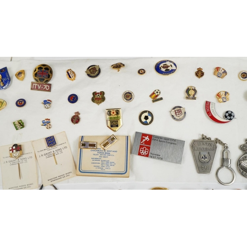 2449 - Large collection of world football club stickpins, lapel pins and badges, some enamel, including Eng... 