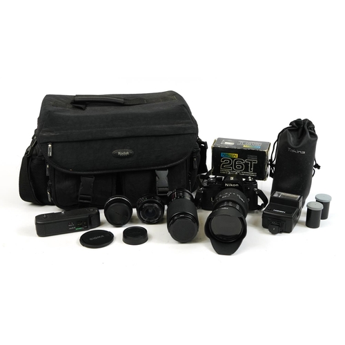 Nikon EM camera with lenses, accessories and carry bag including Sigma ...