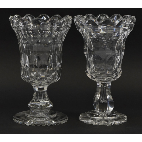 249 - Pair of Victorian celery glass vases, each 26cm high