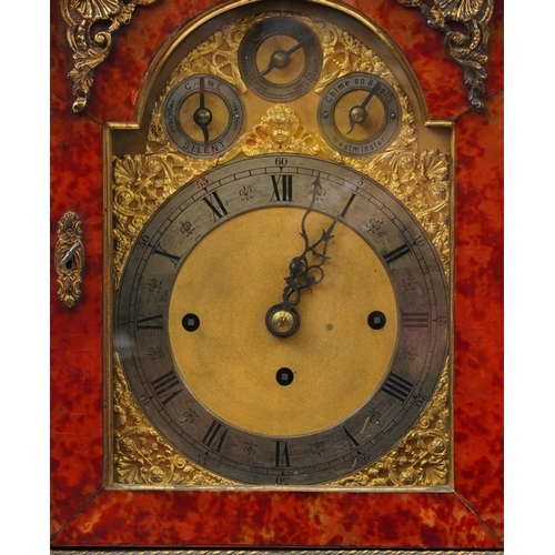 42 - Oversized 19th century red tortoiseshell bracket clock with bracket, the clock striking on five gong... 