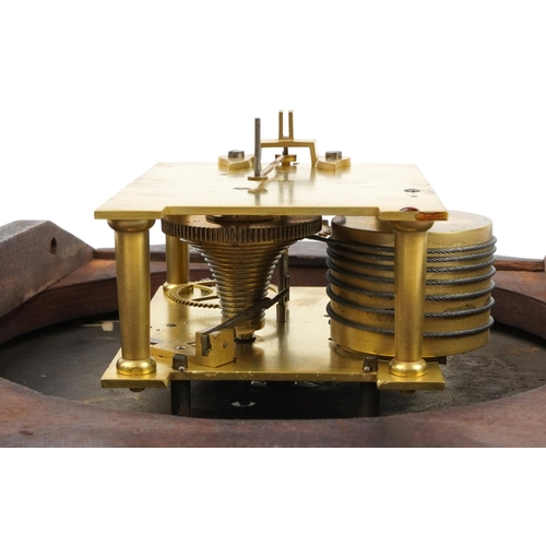 46 - 19th century mahogany drop dial fusee wall clock with brass inlay and circular dial having painted R... 