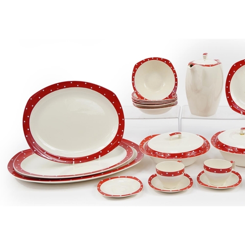 969 - Midwinter Stylecraft Polker Dot dinner and teaware including coffee pot, lidded tureens and meat pla... 