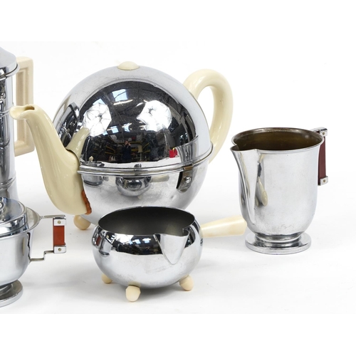 989 - P. B Retro chrome plated and porcelain tea and coffee ware and Art Deco Masters lidded sugar bowl an... 