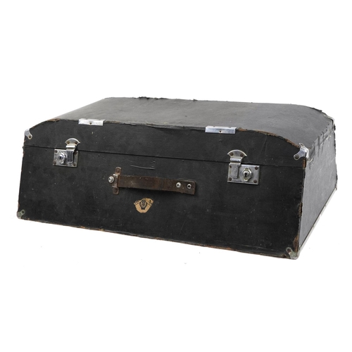 547 - 1950s Rexine covered angled motoring trunk with remnants of AA paper label, 79cm wide