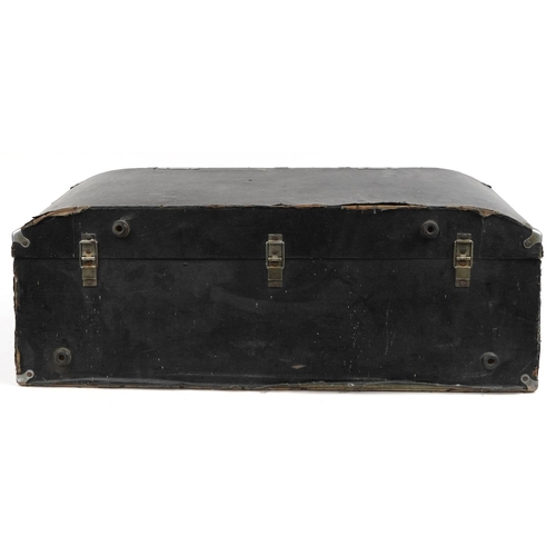 547 - 1950s Rexine covered angled motoring trunk with remnants of AA paper label, 79cm wide