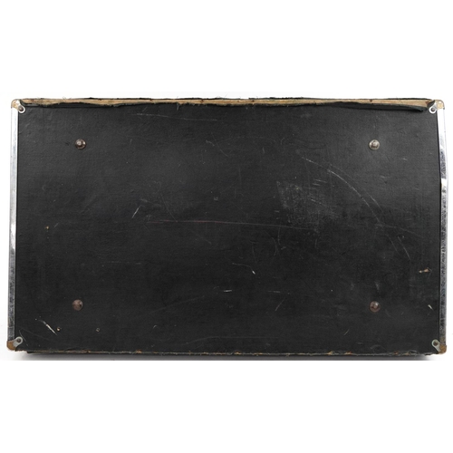 547 - 1950s Rexine covered angled motoring trunk with remnants of AA paper label, 79cm wide