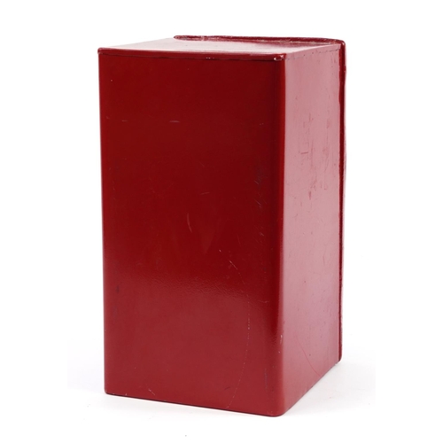 1186 - Red painted metal postbox with cast iron front, 43cm H x 24cm W x 27cm D