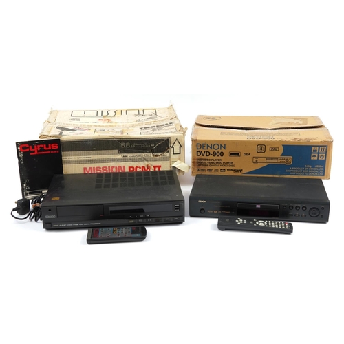 1335 - Mission PCM II 4X16 bit compact disc player with box and a Denon DVD-900 DVD video player with remot... 