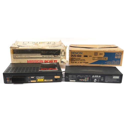 1335 - Mission PCM II 4X16 bit compact disc player with box and a Denon DVD-900 DVD video player with remot... 