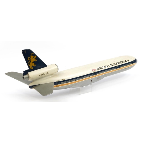 525 - British Caledonian 1/50 scale model DC10 aeroplane by Space Models circa 1977, 105cm in length