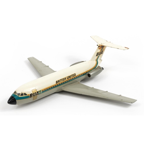 528 - British United Airways 1/72 scale model BAC 1-11 aeroplane by Space Models, 38cm in length